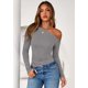 thumbnail image 2 of Remera PRETTYGARDEN Mujer Hombros Descubiertos Manga Larga Gris XL, 2 of 8