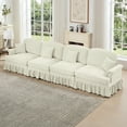 thumbnail image 2 of Elegant Mid Century 4 Seater Sofa with Removable Ruffled Skirts and Flared Arms, Comfortable Chenille Fabric Sectional Couch for Living Room with Ottoman, Beige White, 2 of 9