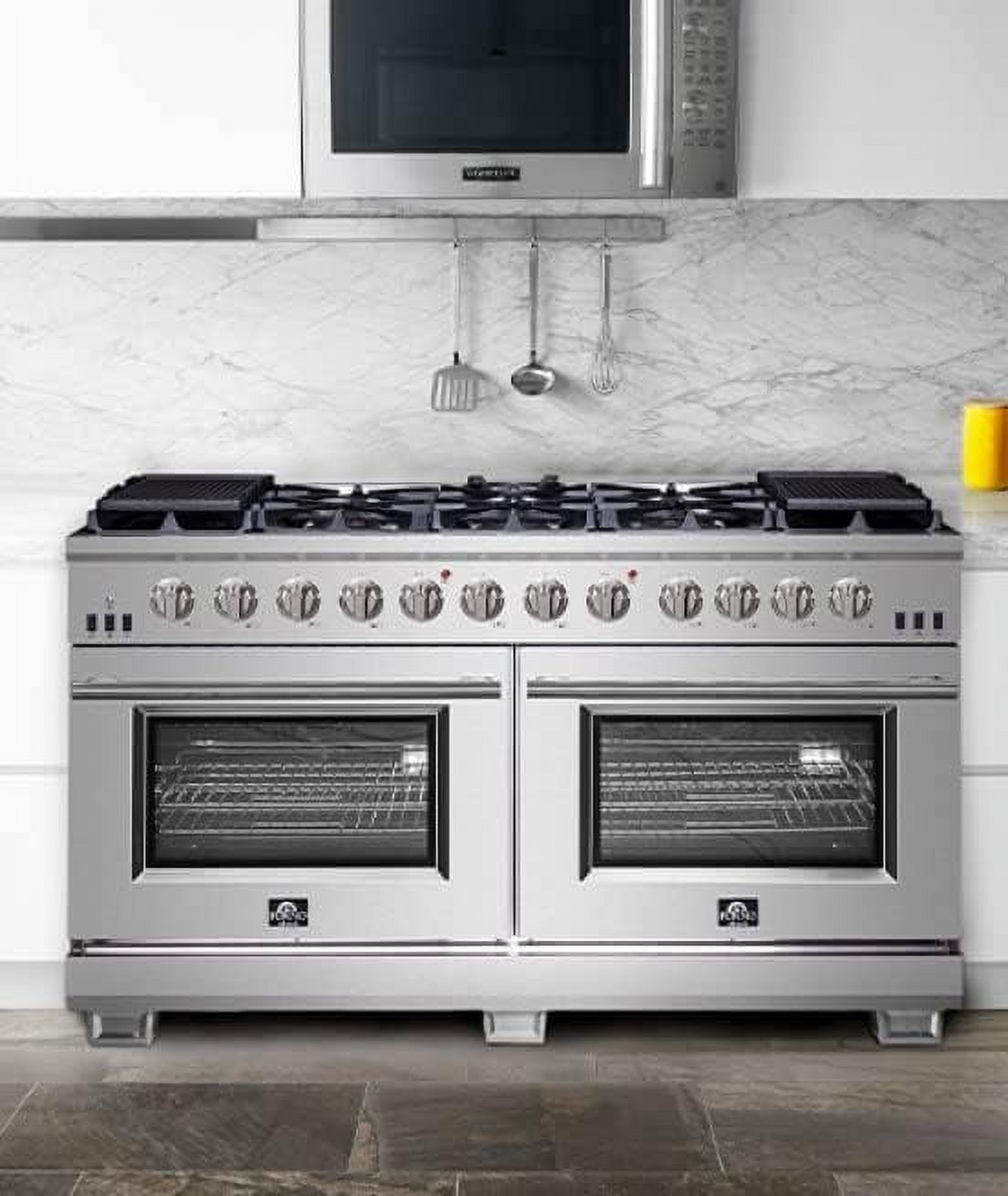 Forno Capriasca 60-Inch Freestanding Gas Range, 10 Burners, True Convection Oven