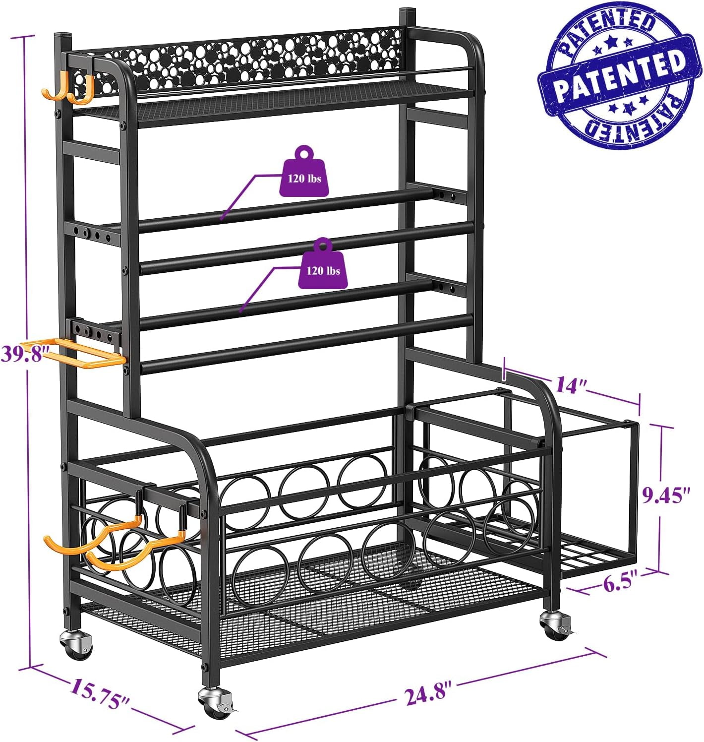 Flycity Dumbbell Rack, Weight Rack for Dumbbells, Home Gym Storage for Dumbbells Kettlebells Yoga Mat and Balls, Weight Storage Holder Rack with Wheels and Hooks