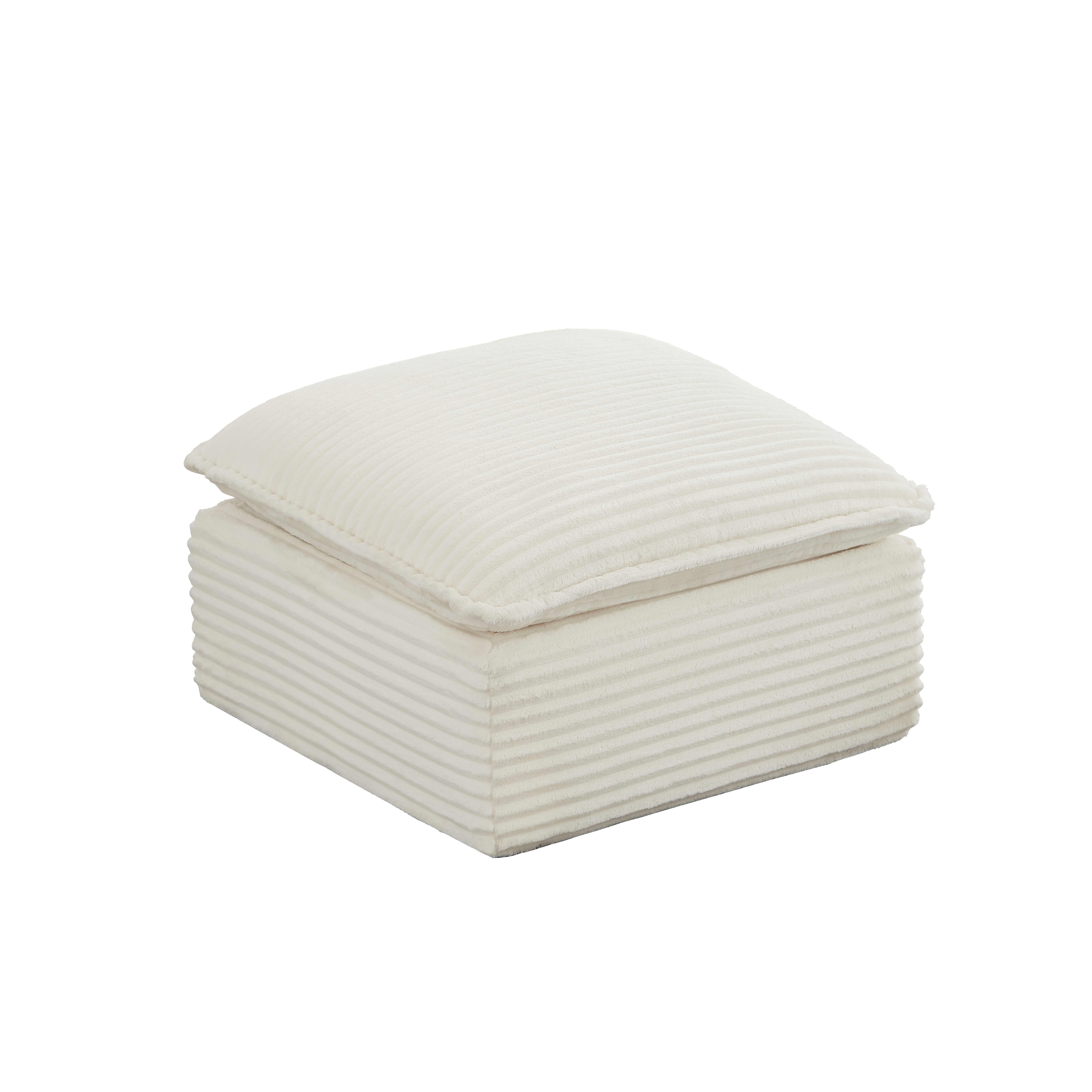 MAYEERTY Corduroy Boneless Ottoman, Soft Tufted Footrest for Living Room Cloud Sectional Couches, 30.7×15.7" White