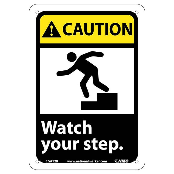 National Marker Caution Signs; Watch Your Step (W/Graphic) 10X7 Rigid Plastic CGA12R