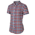 thumbnail image 3 of New Short Sleeve Men's Plaid Lapel Large Size Men's Shirt-Grid 2-M, 3 of 6