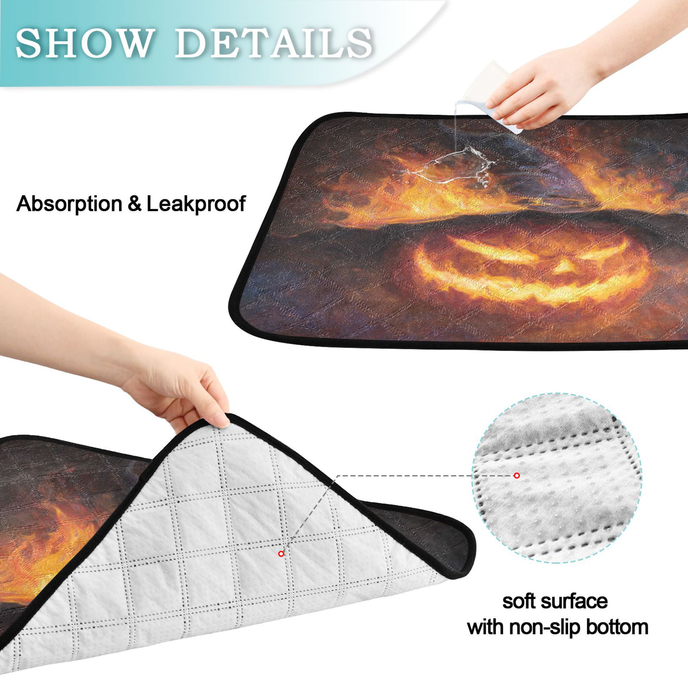 Qxltty Flaming Pumpkin Cat litter Pads Pet Set of 2 Diaper Mats Center Anti-leakage Layer Absorbent Soft and Comfortable