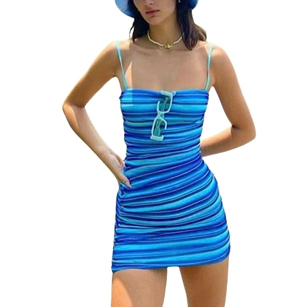 Stripe Print Mini Cami Bodycon Dress for Women Spaghetti Strap Sleeveless  Short Mini Dresses