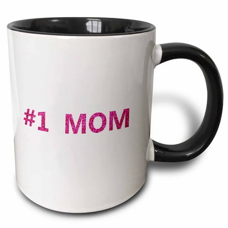 3dRose #1 Mom - Number One Mom in hot pink small print text - for worlds greatest and best Mothers day - Two Tone Black Mug, (Best Small Amp For Clean Tones)