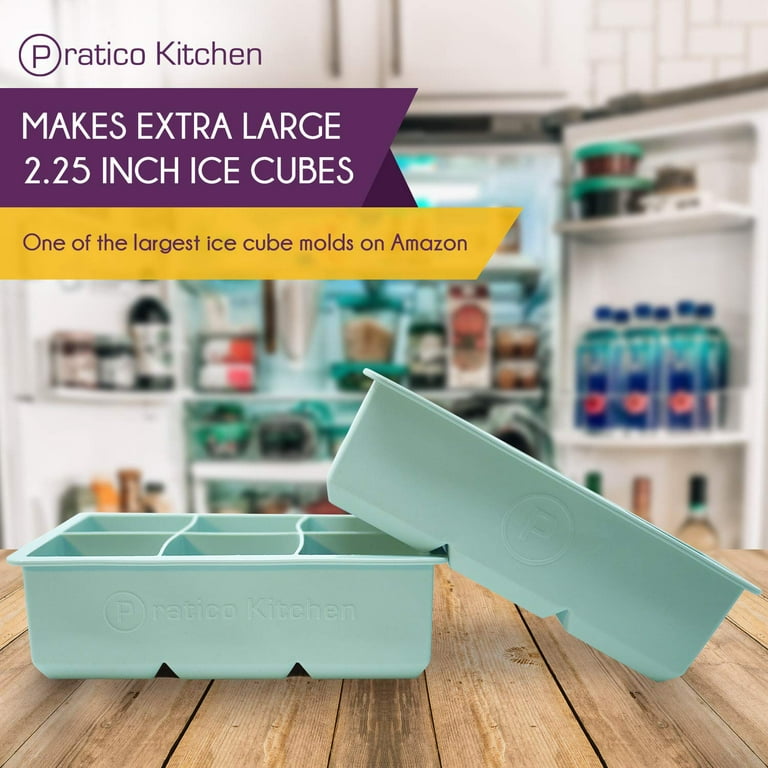 Pratico Kitchen Ice Cube Tray, Makes 4 Large 2.25 inch Ice Cubes, 2 Pack 