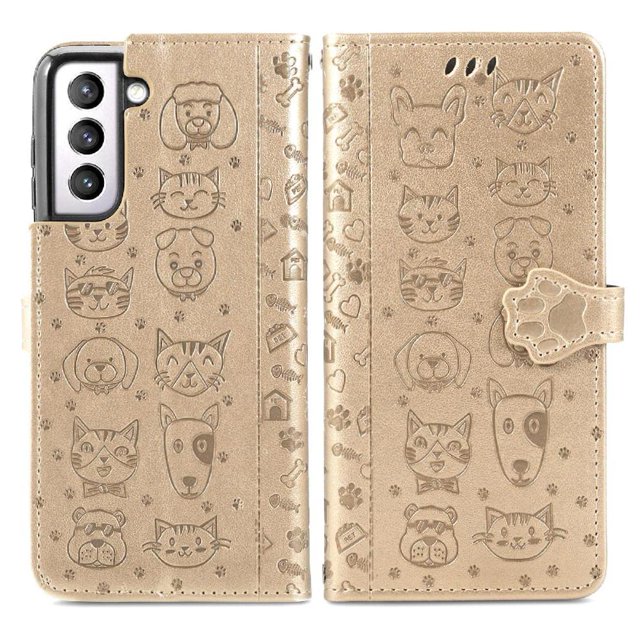 Funda Cartera FOXDOCK para Samsung Galaxy S22 , Flip PU con Relieve de Gatos y Perros, Tarjetero y Soporte