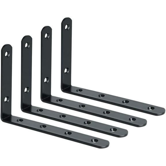 Shelf Bracket Corner Brace Angle Bracket Shelf Support Wall Hanging 150mm*100mm, Stainless Steel Matte Black, 4 Pcs, EJ6207B-4P