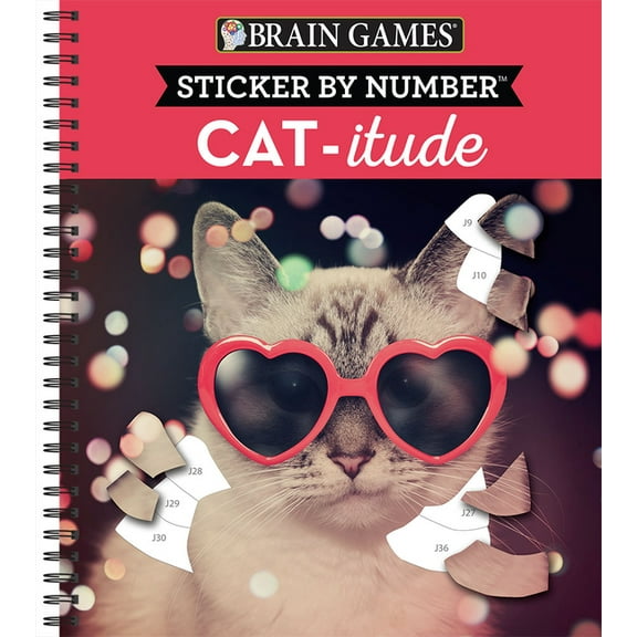 Brain Games - Sticker by Number Brain Games - Sticker by Number: Cat-Itude (25 Images to Sticker), (Spiral-Bound)