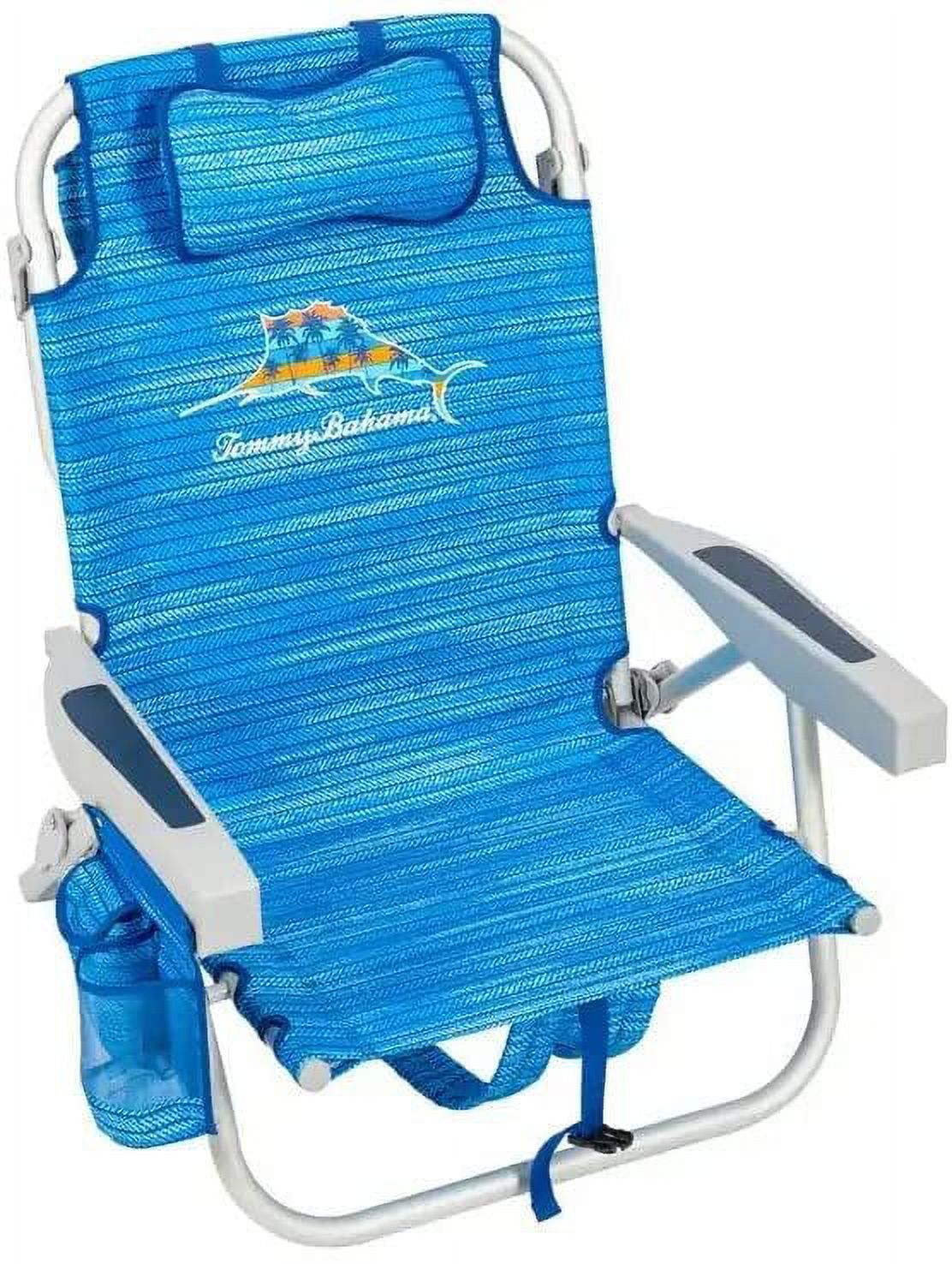 Tommy Bahama Backpack Beach Chair-New 2022 Designs-5-Position Classic Lay Flat-Insulated Cooler Towel Bar-Storage Pouch Sailfish and Palms - image 3 of 6