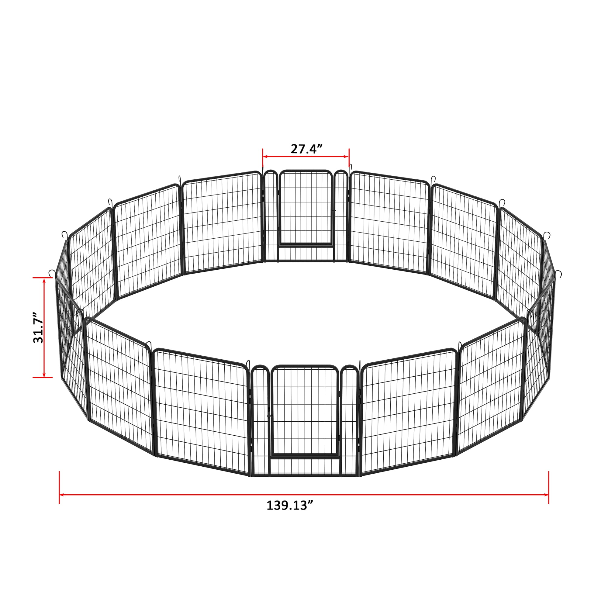 16 Panels Heavy Duty Metal Playpen with door,31.7"H Dog Fence Pet Exercise Pen for Outdoor