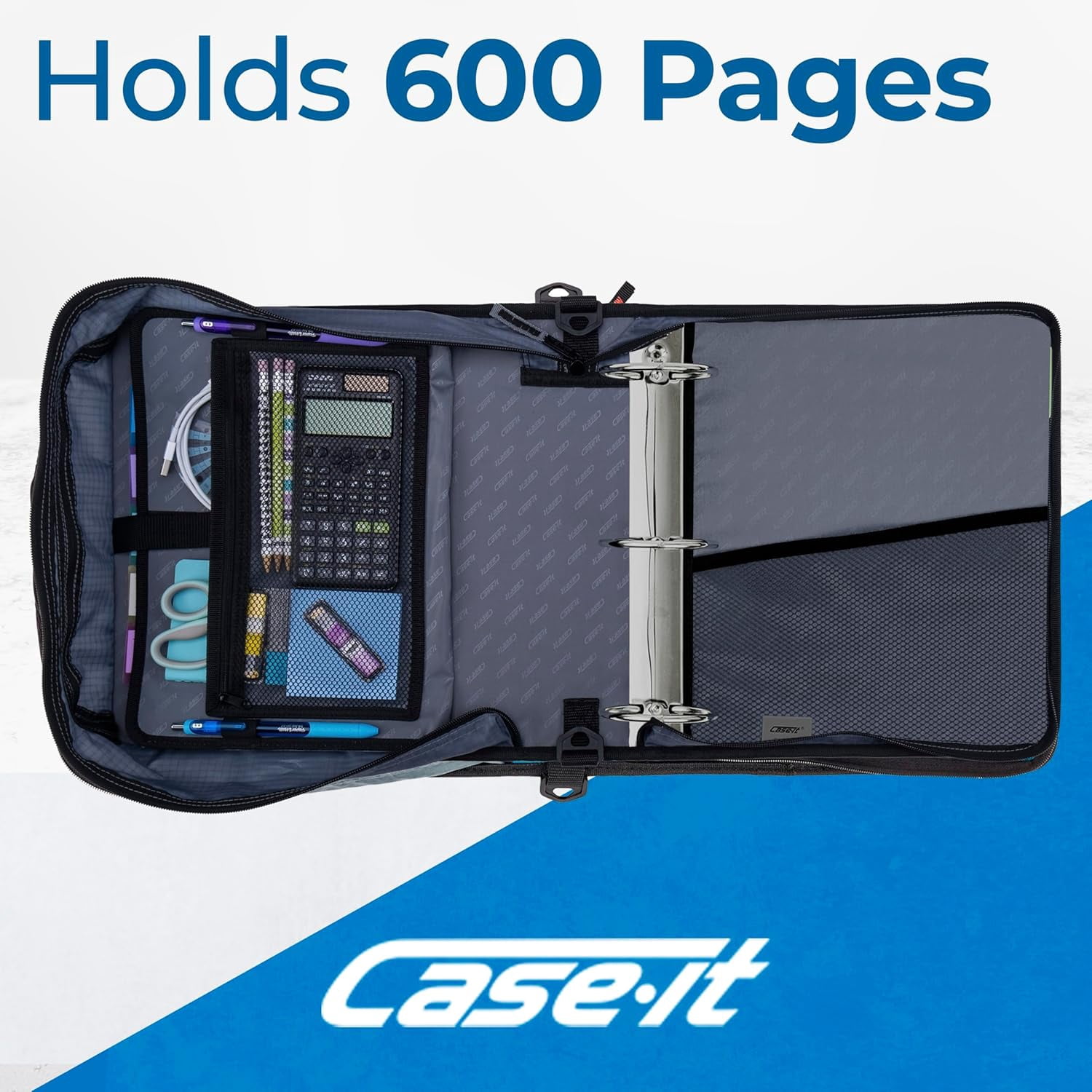 Case-it The Mighty Zip Tab Zipper Binder - 3 Inch O-Rings - 5