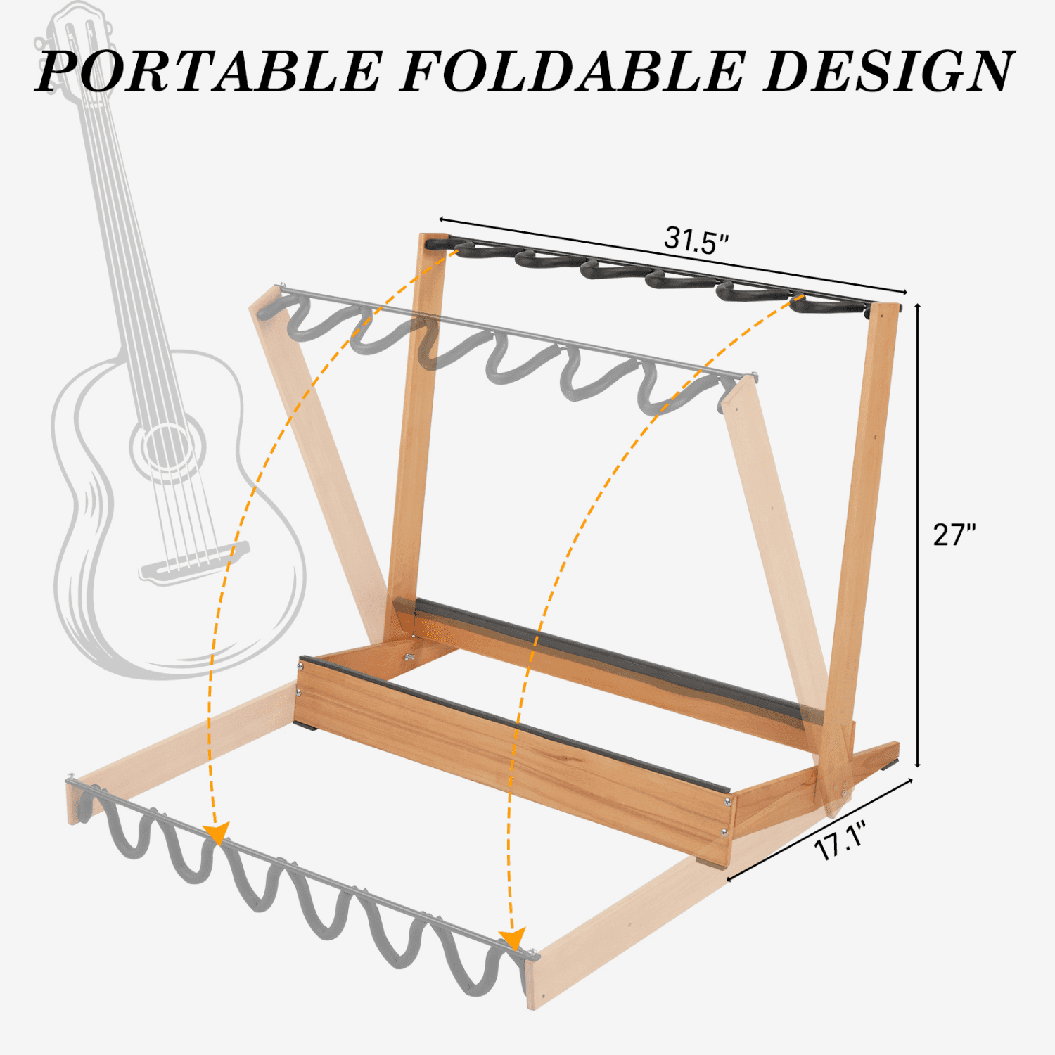Hassch Hardwood Guitar Rack, Folding Instrument Rack Holder for Home Music Studio, Natural