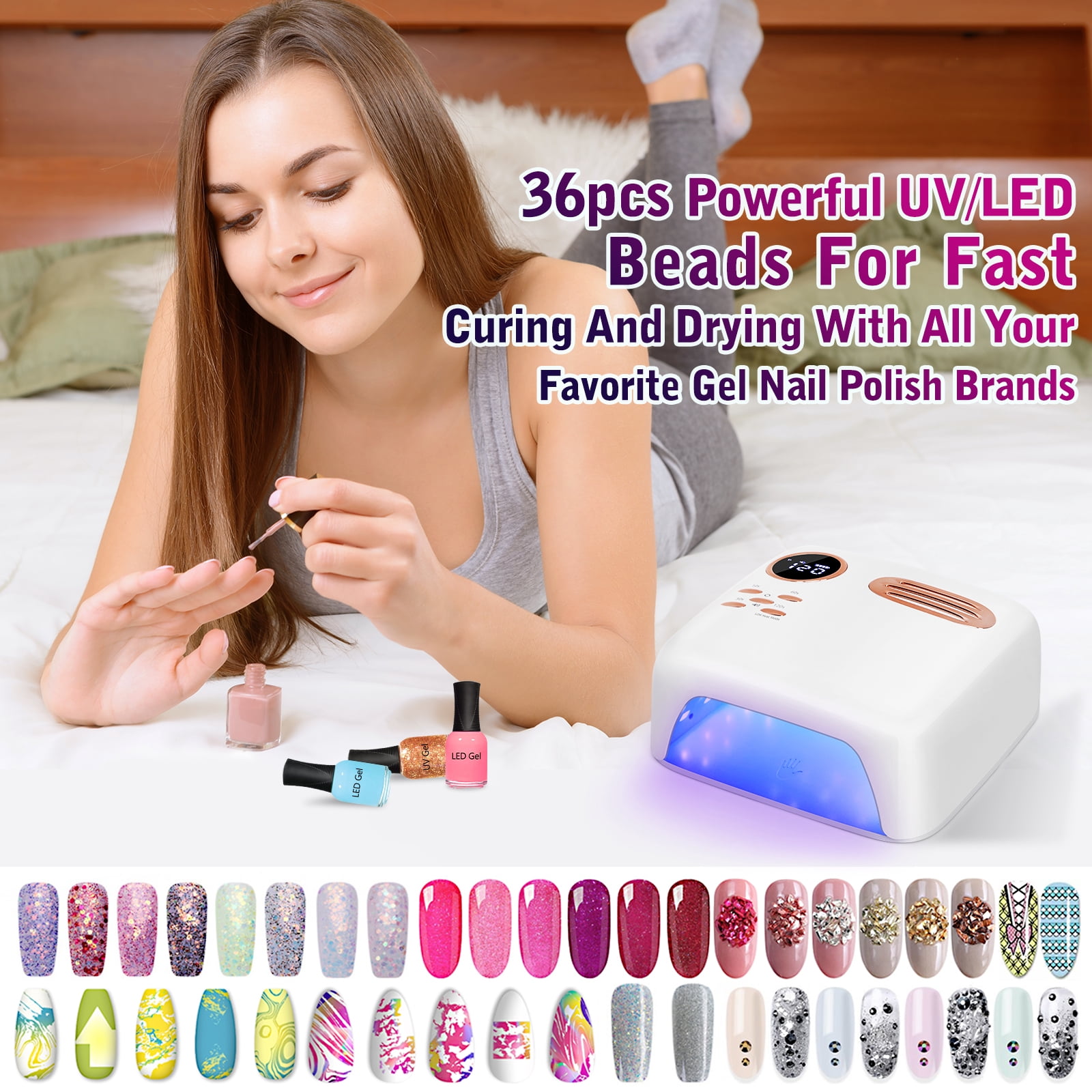 Cordless UV LED Nail Lamp, 72W Professional Nail Dryer with 36 UV/LED Beads, 15600mAh Rechargeable Battery, 4 Timers, Auto Sensor, Portable Gel Nail Polish Curing Light for Salon Home Nail Art