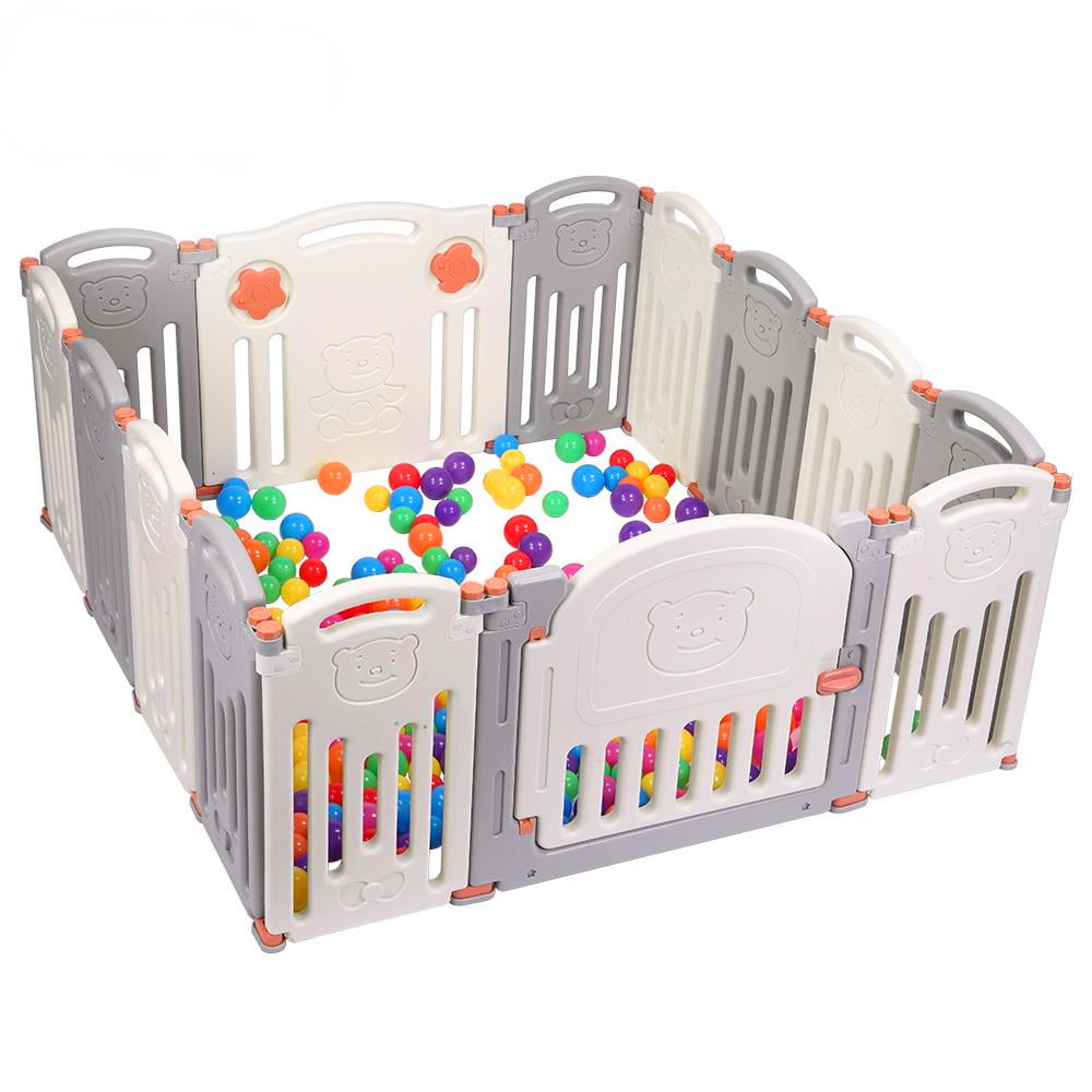White-Pink-Blue Baby Playpen Gate with Game Door Portable Playpen for Baby Safety Multicolor Design Both for Girls and Boys 12+2 Panel Foldable Baby Playpen for Kids Activity