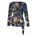thumbnail image 5 of Camisa irregular elegante para mujer Impreso con cuello en V Manga larga Vendaje Blusa Túnica Arco Tops Fridja czfsfas3959, 5 of 5