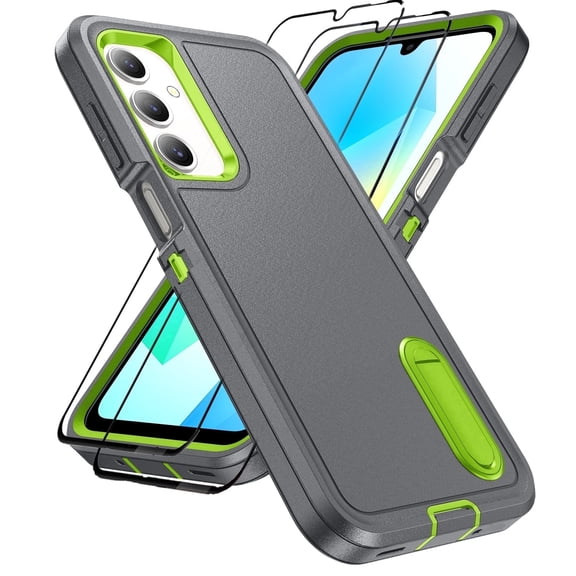 For Samsung A17 Case Military Grade Dual Layer Shockproof Phone Cover Build With Kickstand Dustproof Drop Proof Protective Case for Galaxy A17 6.7"(Gray/Green)