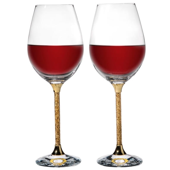 Matashi Home Decorative Tabletop Showpiece Crystal Gold Foil Wine Glasses Set 15.5 oz- Lead-Free Gold Crystal Sparkling Wine Wedding Glasses, Elegant Crystal Glassware