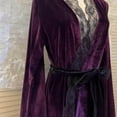 thumbnail image 3 of Hvyesh Womens Long Velvet Robe Soft Cozy Bathrobe Sexy Sleepwear Bride Nightgown Solid Color Long Sleeve Belted Nightwear, 3 of 4