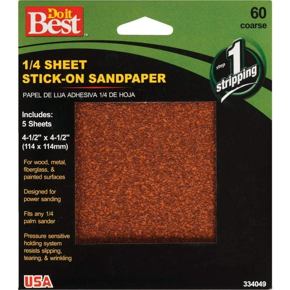 Ali Industries Stick-On Sanding Sheet 1/4 Sheet - Aluminum Oxide, 60 Grit