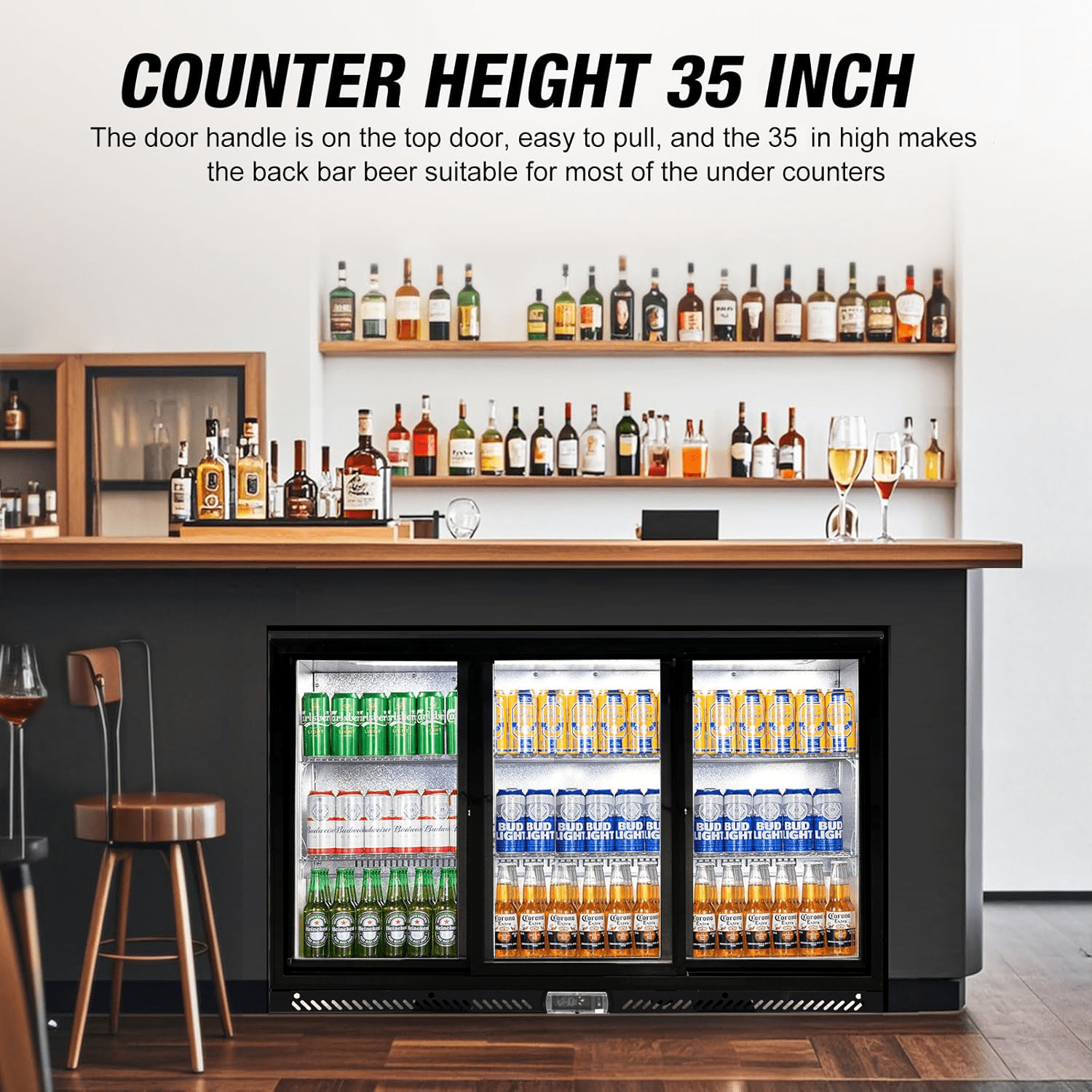 Cooler Deppot 53in Beverage Cooler, Commercial Counter Height Refrigerator, 11.3 Cu.Ft, 3 Glass Door, 441 Cans Capacity