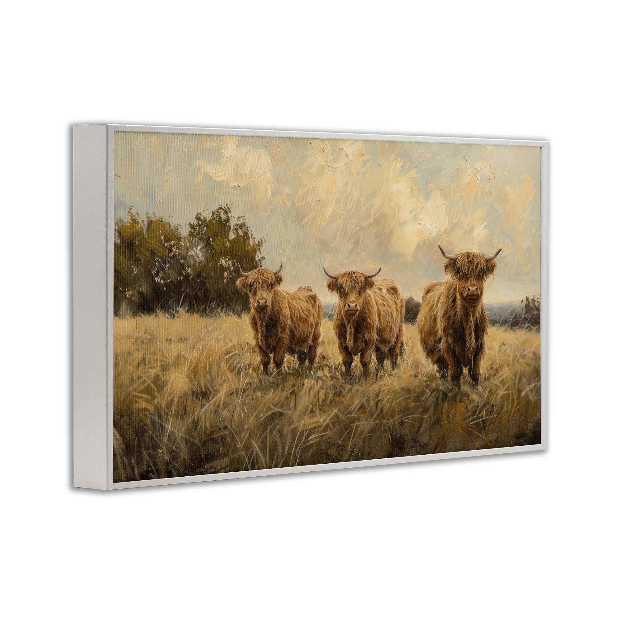 Stupell Industries Three's A Party Cattle Animals & Insects Painting White Framed Art Print Wall Art, 24 x 16