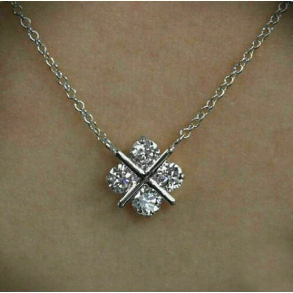 14k White Gold Plated 1Ct Round Cut Simulated Diamond Cross Pendant Necklace