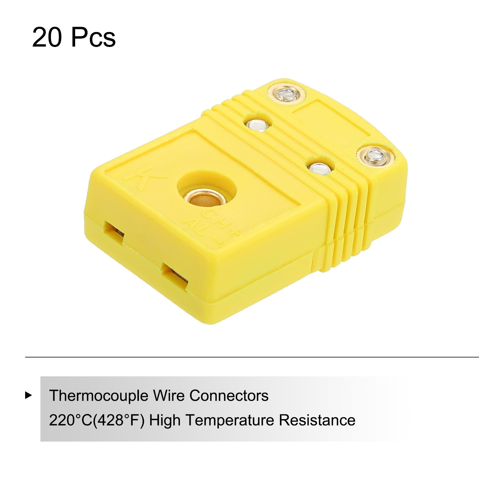 Uxcell K Type Thermocouple Wire Connectors Female Plug Adapter High Temperature 220°C(428°F) for Thermocouple Sensor Probe Yellow 20pcs