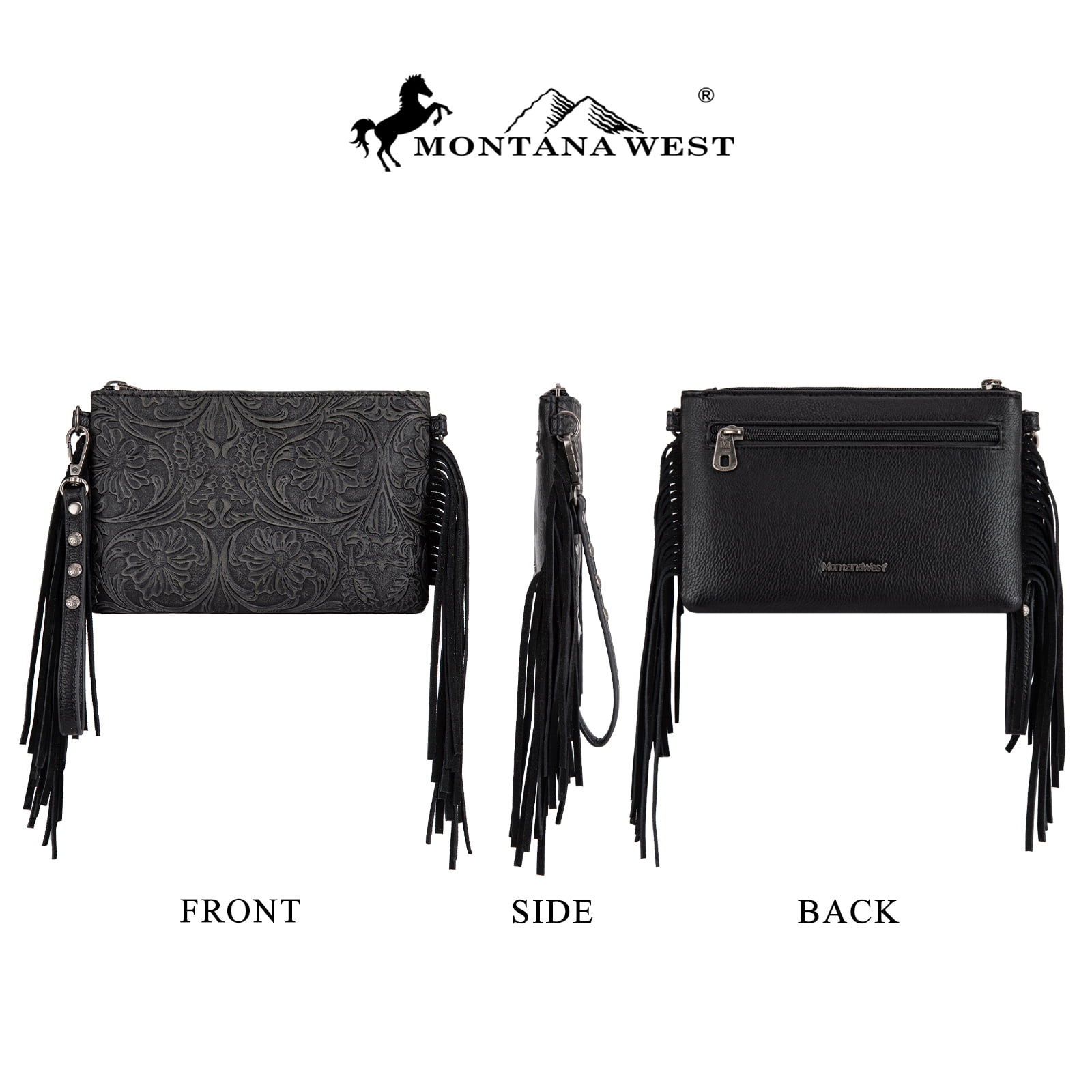 Montana West Western Purse for Women Stylish Crossbody Bag Versatile Wristlet Clutch Purse, Black