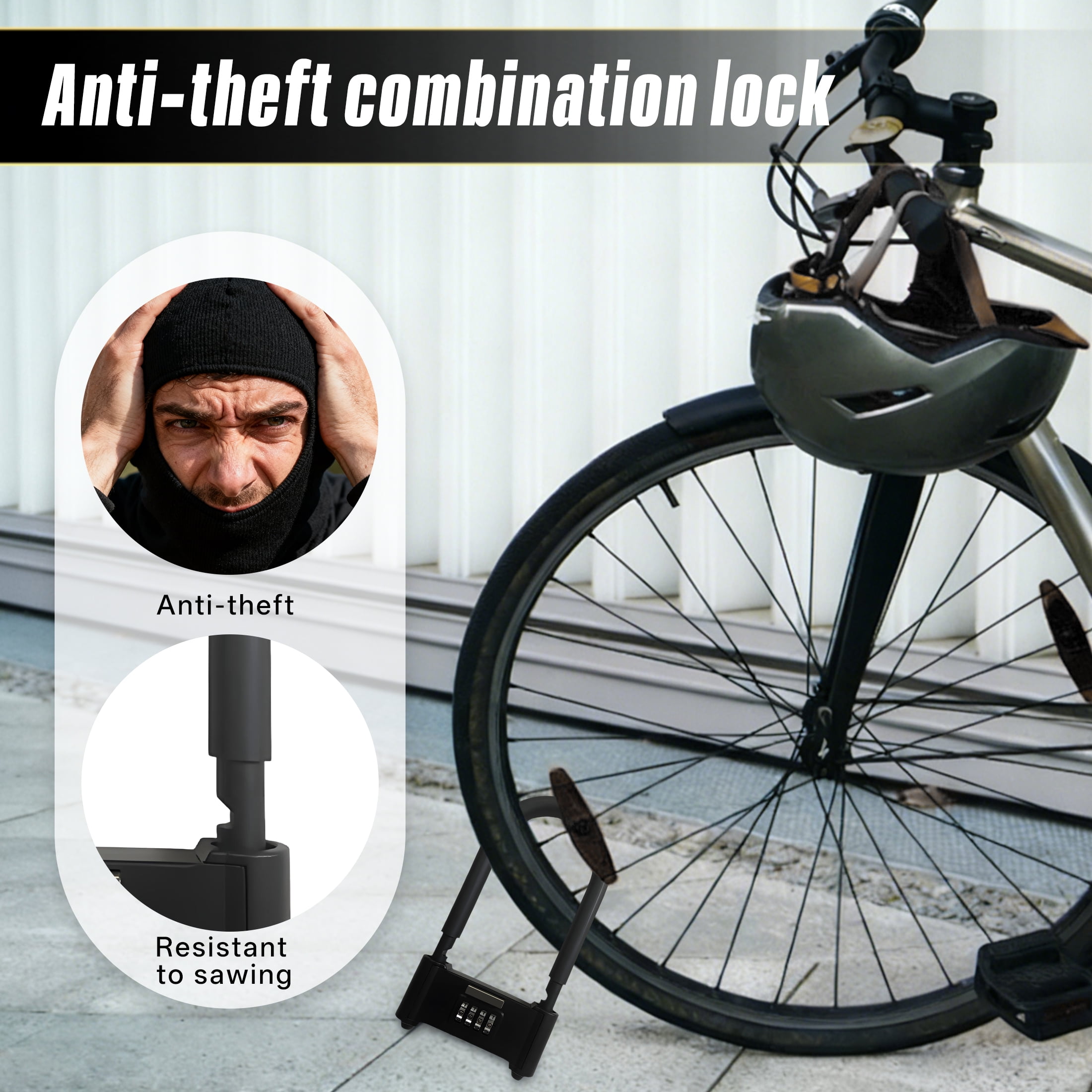 ZHZFKQ Bike Lock,Heavy Duty Anti-Theft Combination U Lock,Waterproof and Corrosion Resistant,Secure Bicycle Lock for Outdoor Use and City Commuting