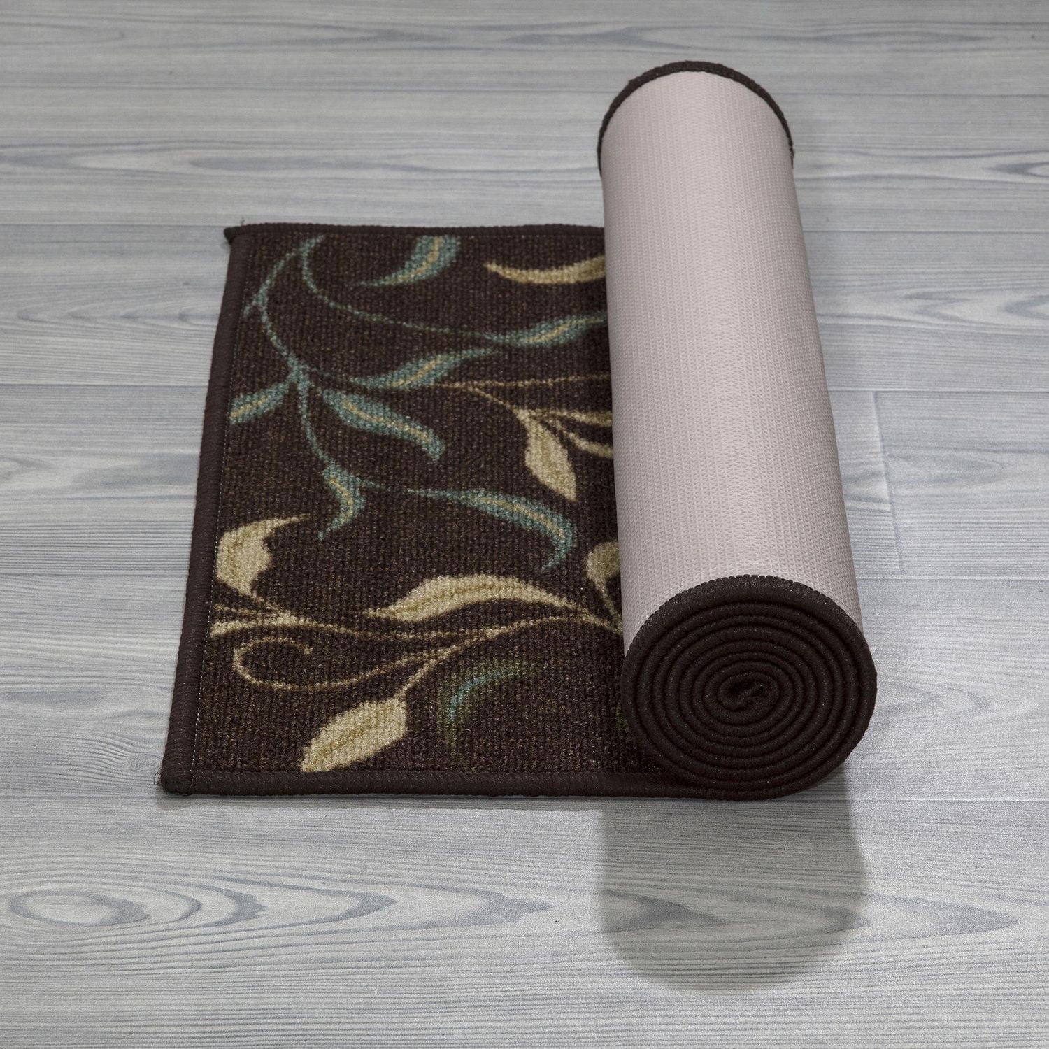 Tapis de couloir contemporain à motif de feuilles et à sous-couche en caoutchouc de la collection Ottohome