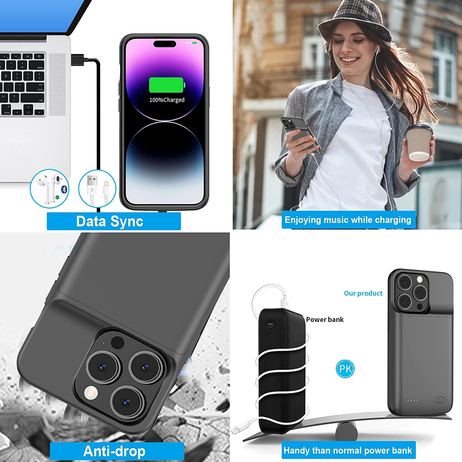 Battery Power Bank Case For IPhone 14 13 Pro Max Power Bank Charging Case For IPhone 14, 13, XS, X, Pro Max - Portable Battery Pack With Cables Battery Charger For IPhone - Foto 6