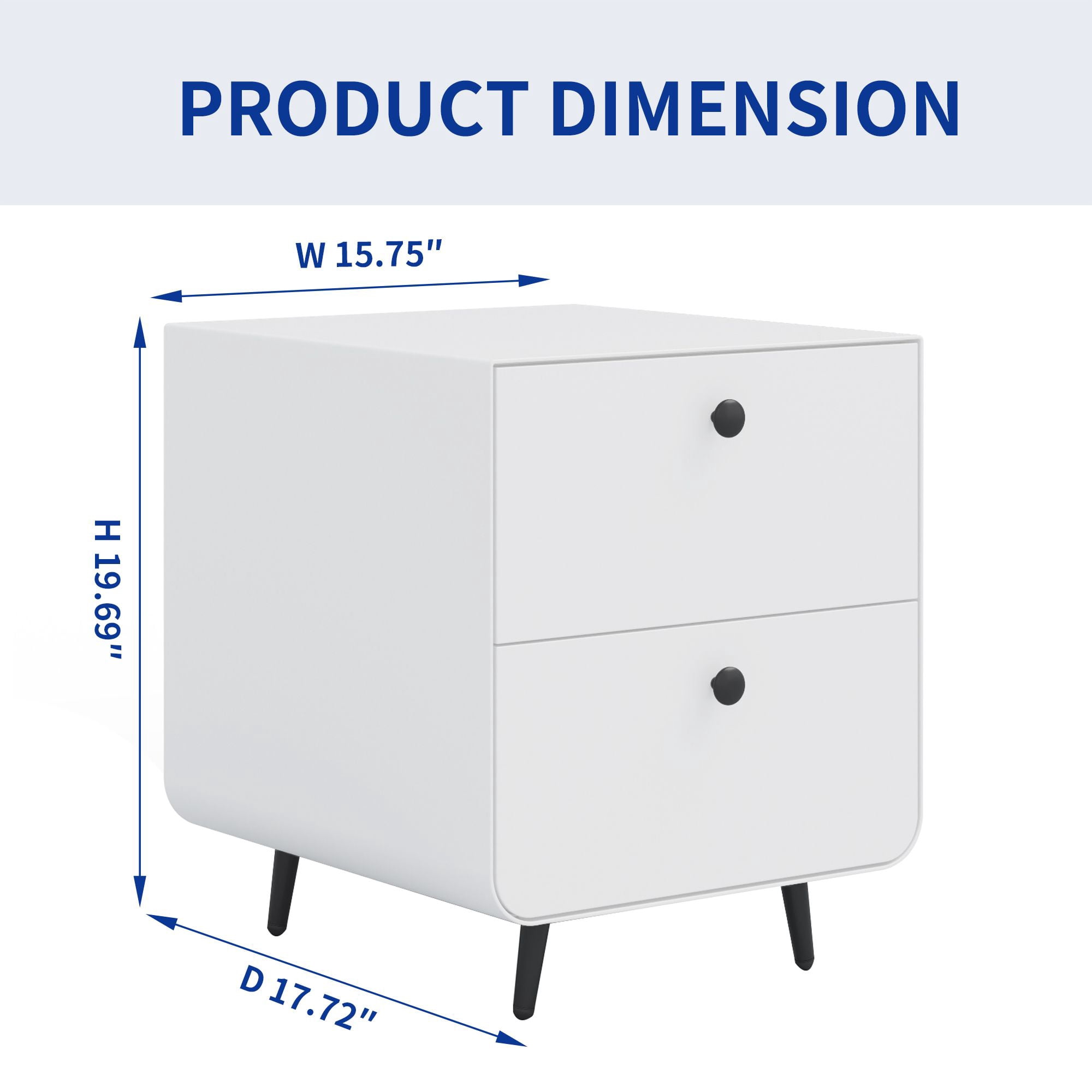 DEALTOPS Modern Steel Nightstand with 2 Storage Drawers and Adjustable Feet, Bedside Storage Cabinet with Circular Handles for Bedroom- White