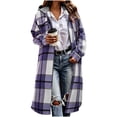 thumbnail image 2 of SYwaren Women's Cardigan Irregular Plaid Zip-Up Jacket Lapel Long Sleeve Tweed Wool-like with Chest Pocket Outerwear Top, 2 of 8