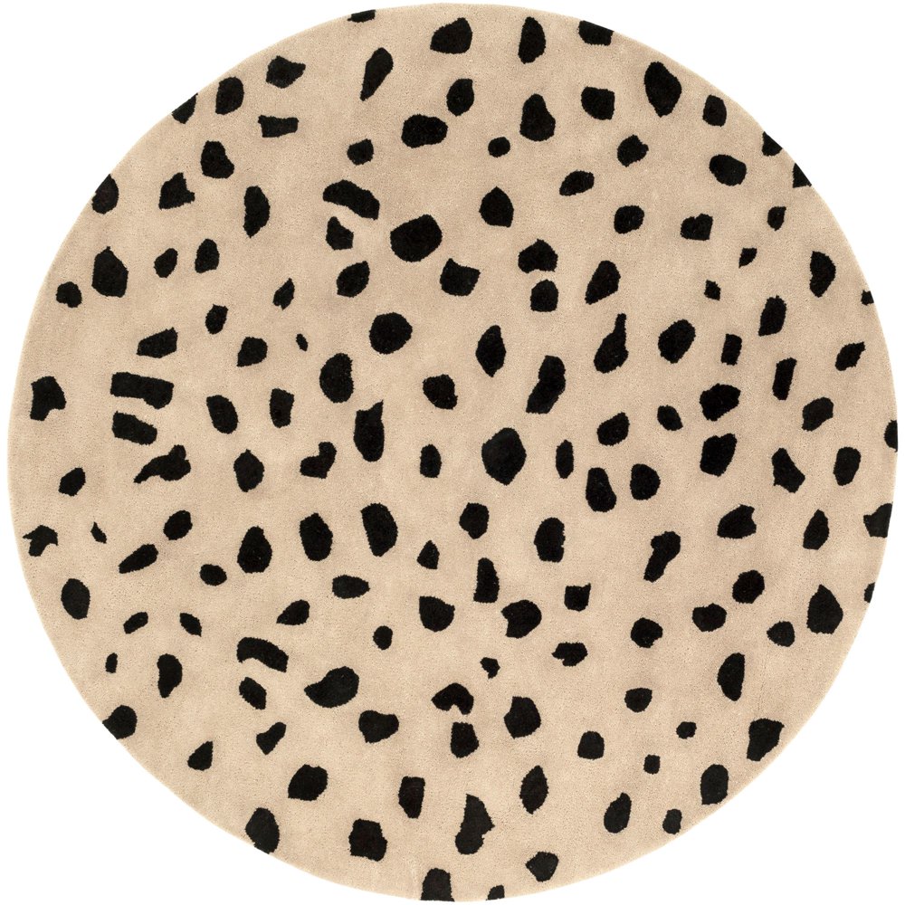 6' PolkaDot Patterned Brown and Black Round Wool Area Throw Rug