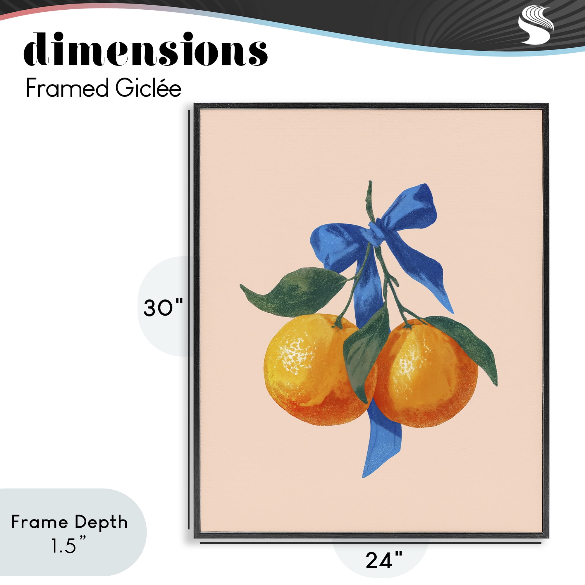Stupell Industries Two Oranges with Blue Bow Black Framed Giclee Art, design by Imagine It Images