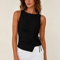 thumbnail image 4 of jjayotai Cotton Linen Tank Tops for Women Tie Wrap Sleeveless Ruched Boatneck Shirts Casual Summer Beach Going out Tops, 4 of 6