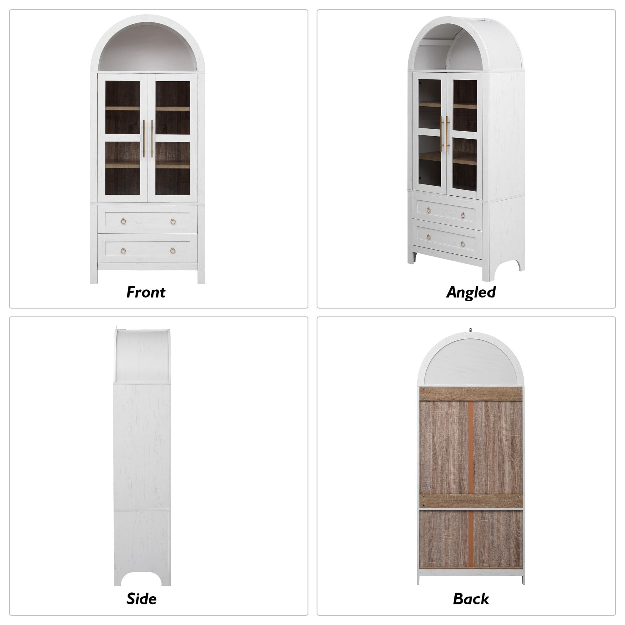 DEALTOPS Freestanding 71" Kitchen Pantry Cabinet with Arched Top, Adjustable Shelves and 2 Large Drawers, White