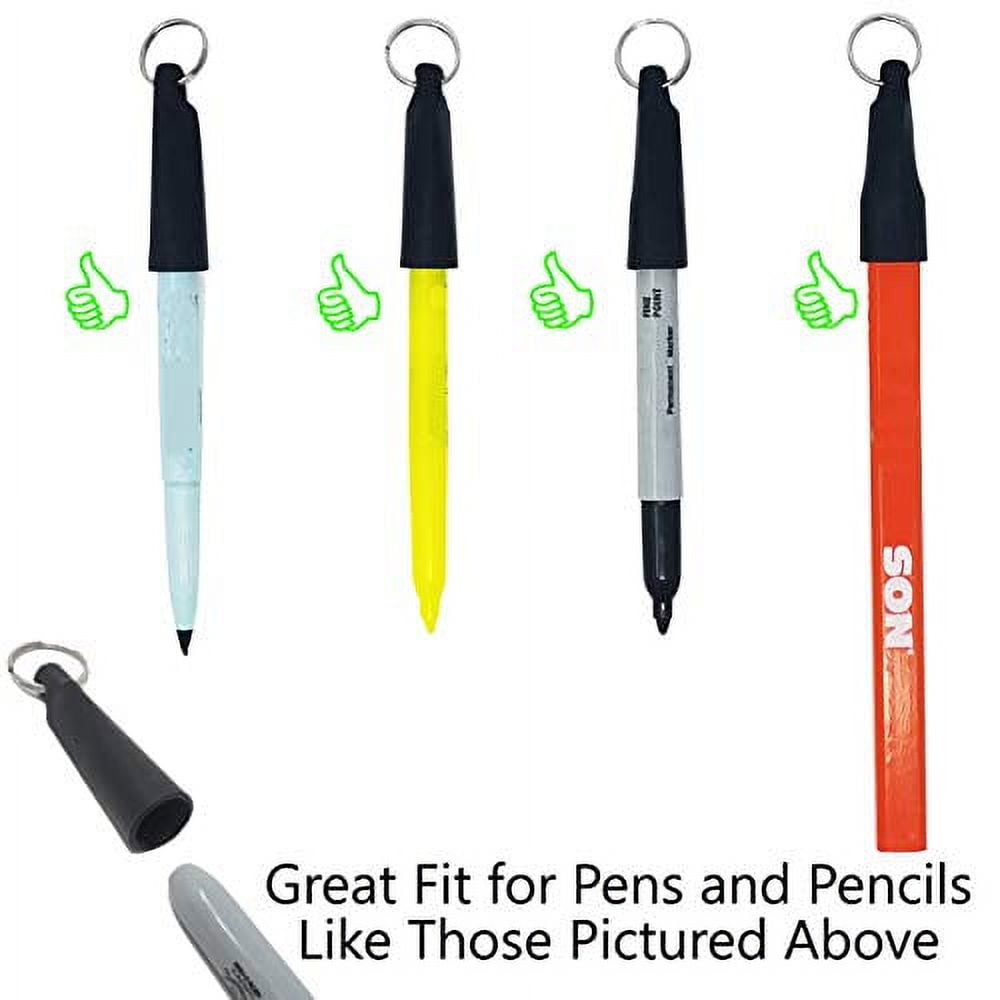 5 Pack - Retractable Pen Reel for Thick Markers & Carpenter Pencils - Carabiner Clip for Apron, Belt Loop or Bag Strap - Great Gift for Baristas, by Reel-N-Rite (Black)