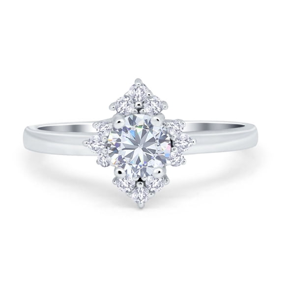 Art Deco Halo Engagement Ring Round Simulated CZ 925 Sterling Silver Size 9