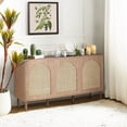 thumbnail image 3 of Farmhouse 3-Door Rattan Sideboard Buffet Wooden Storage Cabinet with Adjustable Shelves Oak, 3 of 11
