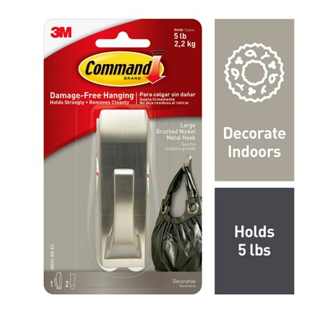 Command Modern Reflections Hook, Brushed Nickel, Large, 1 Wall Hook
