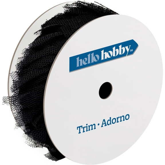 Hello Hobby Black Ruffle Tulle Elastic Sewing Trim, 1-1/4 in x 1 yd