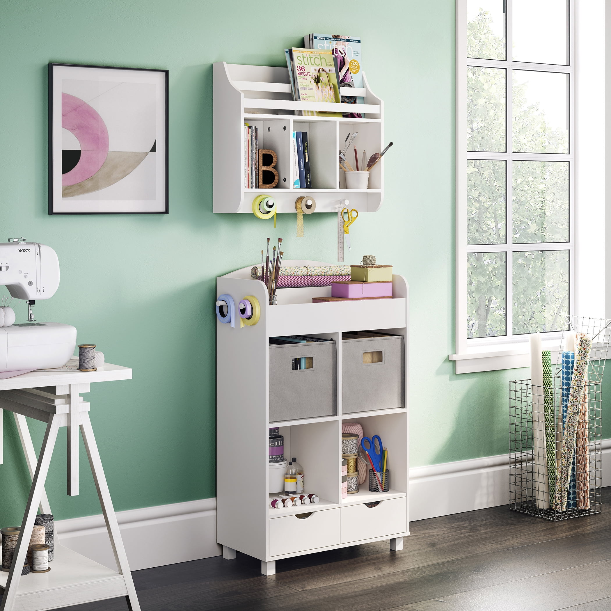 RiverRidge Kids Wall Mounted Bookshelf and Toy Storage Organizer for Playroom - White