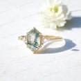 thumbnail image 3 of JEWELRYTREASURE 9x7 mm / 1 Ct Hexagon Shape Moss Agate Ring Yellow Gold Plated Engagement Ring Statement Promise Jewelry CZ Diamond Anniversary Ring Gift for Women, 3 of 5