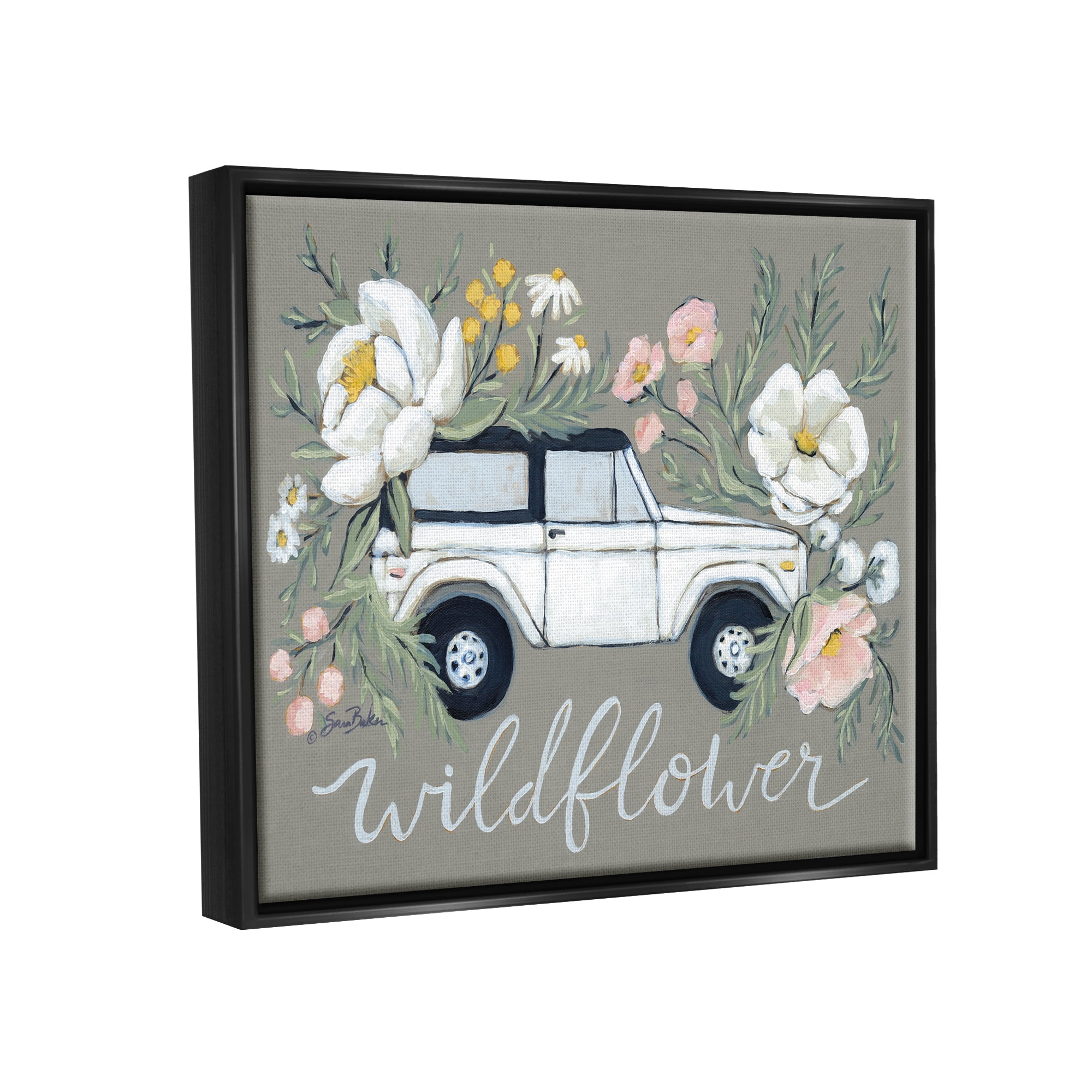 Stupell Industries Wildflower Phrase Floral Car Botanical & Floral Painting Black Floater Framed Art Print Wall Art, 31 x 25