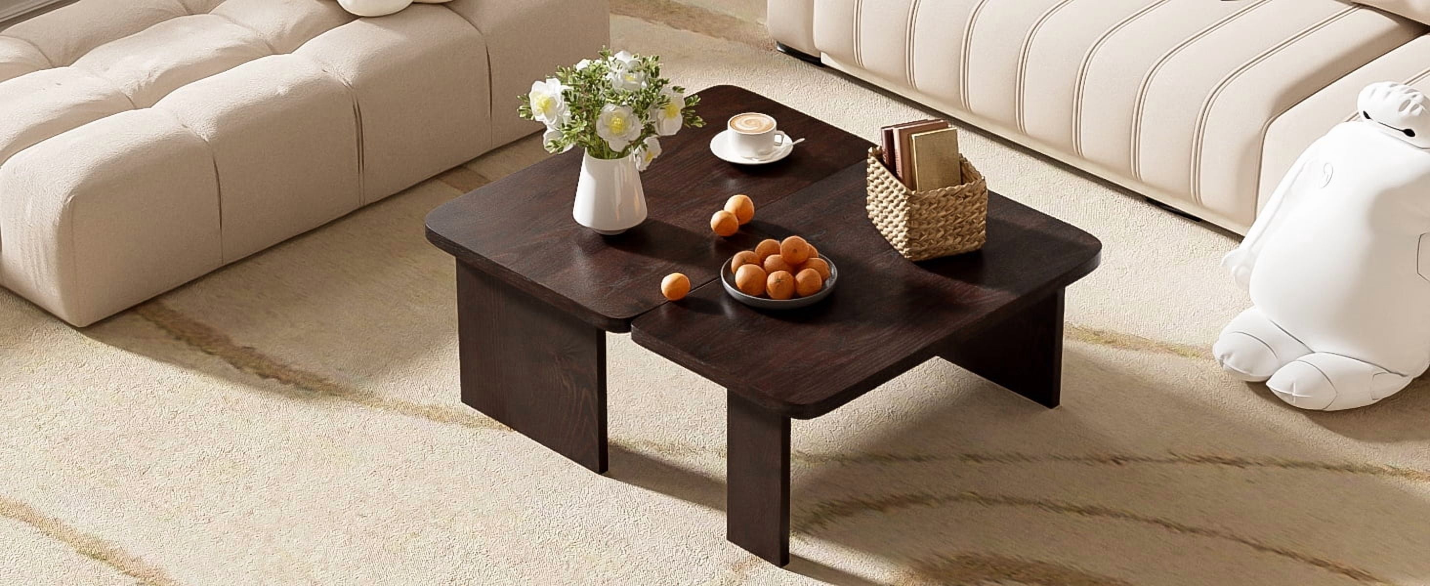 Euroco Modular Coffee Table Set of 2 – Freely Configurable Wood Grain MDF Tables with Modern Design, Compact Side Table Option