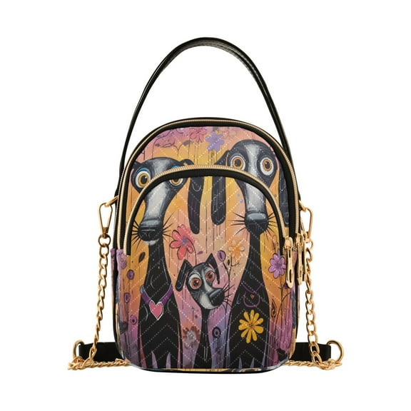 ALAZA Chain Crossbody Bags for Women Dogs with Daisy Floral Shoulder Handbag Phone Purse