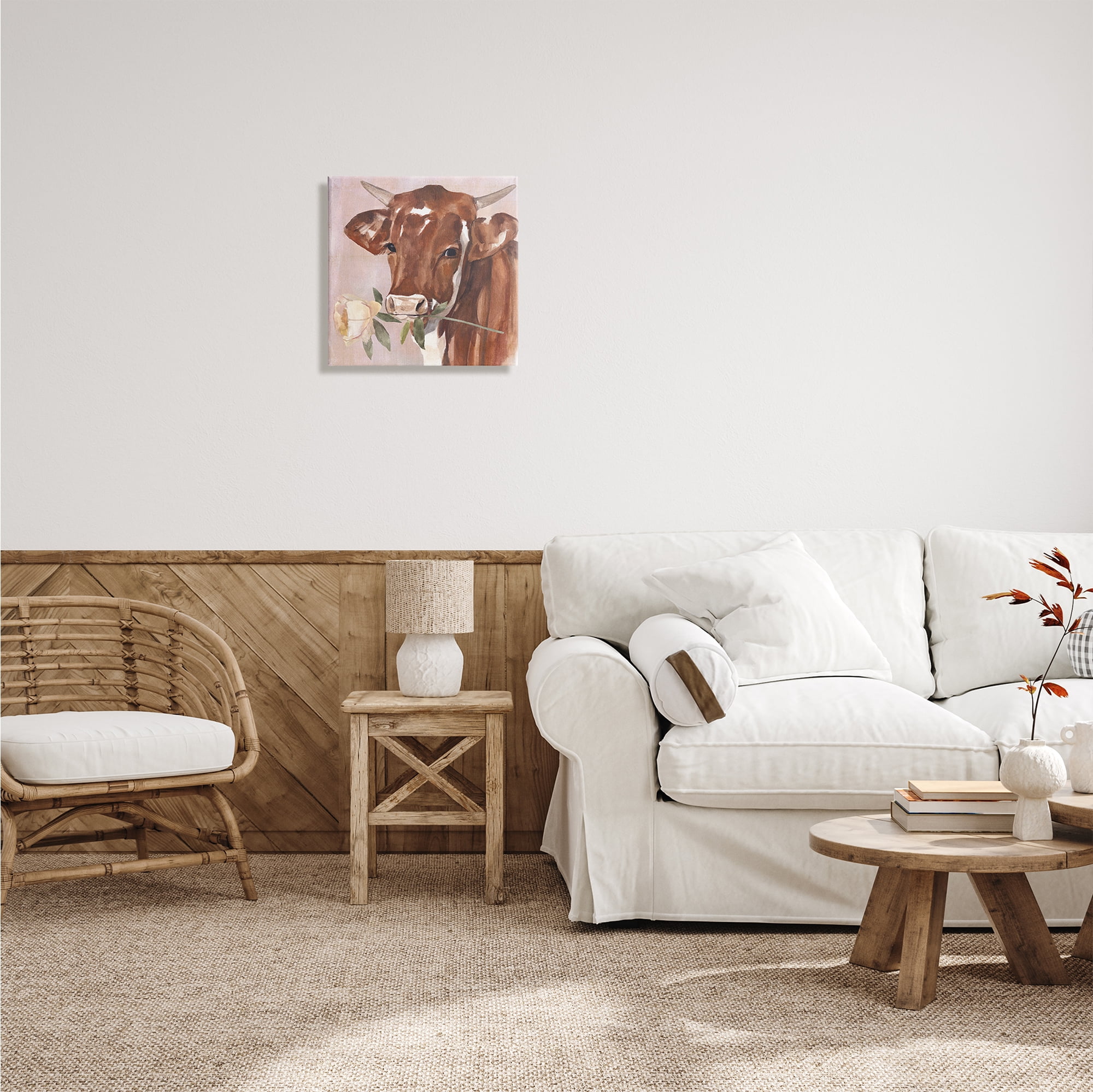 Stupell Industries Romantic Bull Cattle White Rose over Pink, 17 x 17, Design by Annie Warren